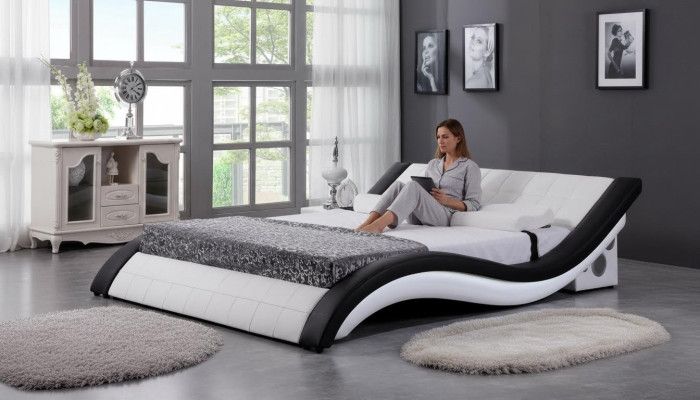Diseño de cama digital USB de lujo para dormitorio en cuero doble.