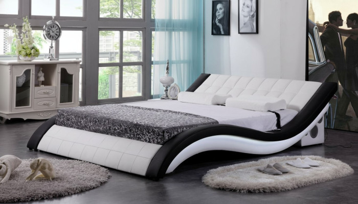 Diseño de cama digital USB de lujo para dormitorio en cuero doble.