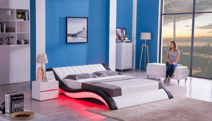 Diseño de cama digital con sonido USB, muebles de dormitorio de lujo de cuero.