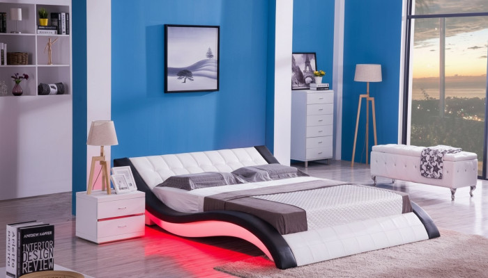 Diseño de cama digital con sonido USB, muebles de dormitorio de lujo de cuero.