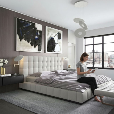 Moderna estructura de cama de lujo para habitaciones de hotel diseño de cama de cuero.