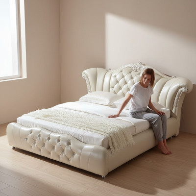 Diseño de cama Chesterfield en textil de terciopelo acolchado para hoteles.