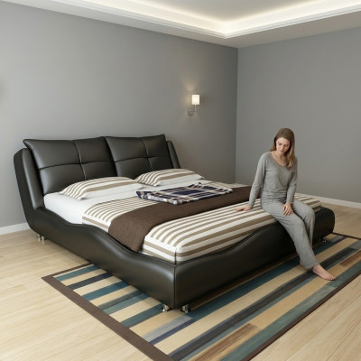 Diseño moderno de hotel marco lujo dormitorio camas diseño cama de cuero.