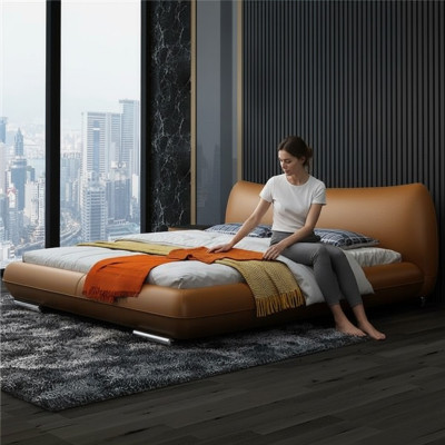 Camas textiles de cuero Hotel de lujo Terciopelo Tapicería Tejido Diseñador Cama Dormitorio