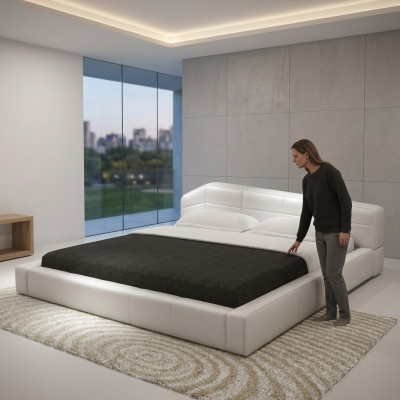 Moderno hotel estructura habitación sueño cama de diseño de lujo de cuero doble