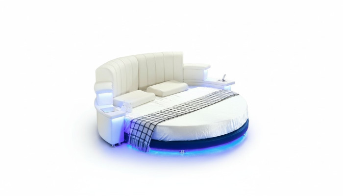 Ronda cama muebles camas tapizadas dormitorio muebles cama de cuero LED