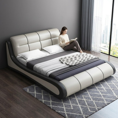 Lujo camas tapizadas textiles dobles Nuevos diseño de dormitorio cama de cuero