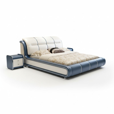Diseño de tela para hoteles, camas verdes de lujo en dormitorios. Cama boxspring.