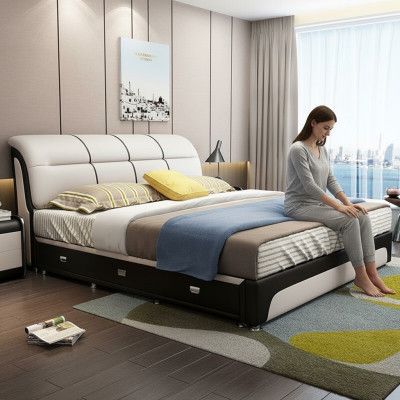 Camas Tapizados Textil Madera Moderna Dormitorio Nuevo Cama Doble Cama Chester