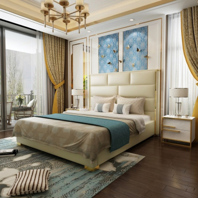Diseñador cama doble cama dormitorio camas cuero hotel lujo tapizado