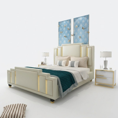 Camas Dobles Dormitorio de Lujo Hotel Matrimonial Cama de Diseño 180x200 Cuero