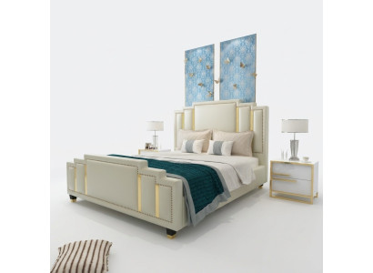 Camas Dobles Dormitorio de Lujo Hotel Matrimonial Cama de Diseño 180x200 Cuero