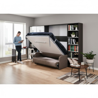 Armario Cama con sofá Tapicería Pared Armarios Cama plegable Muebles + Sofá Nuevo