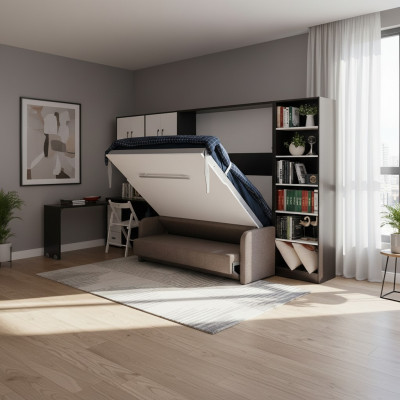 Armario Cama con sofá Tapicería Pared Armarios Cama plegable Muebles + Sofá Nuevo