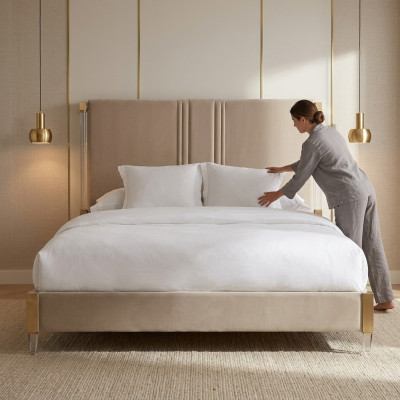 Lujo cama doble de hotel dormitorio de cuero 180x200 cm diseño de cabecera nuevo.