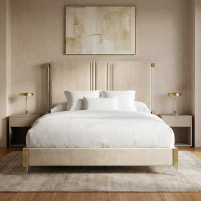 Lujo cama doble de hotel dormitorio de cuero 180x200 cm diseño de cabecera nuevo.