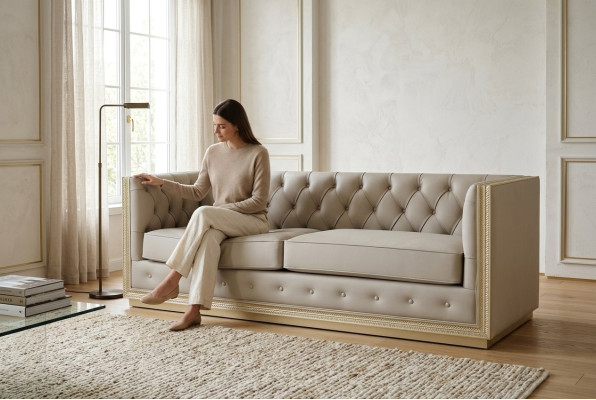 Chesterfield sofás de sala de estar equipados con tapicería de sofá de 3 plazas de 220 cm de longitud de origen italiano.