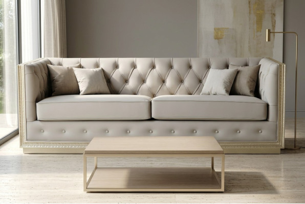 Chesterfield sofás de sala de estar equipados con tapicería de sofá de 3 plazas de 220 cm de longitud de origen italiano.