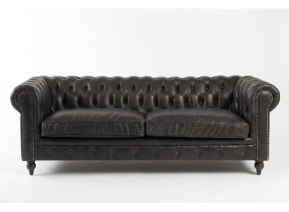 Sofá Chesterfield de 3 plazas, moderno, de cuero y fibra, con madera maciza, estilo clásico de lujo.