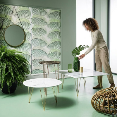 Mesa de centro de diseño metálico sofá auxiliar mesa redonda mesas de sala de estar alfitalia