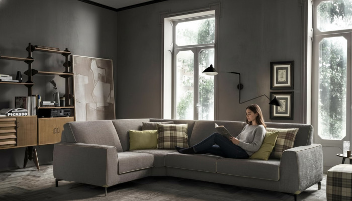 Sofá de esquina italiano Sofá Sofás Sofás Sofás Sofá Esquina Conjunto de muebles Tela Textil