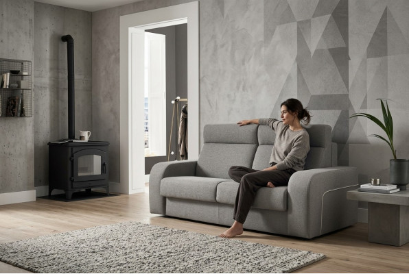Sofá de diseño moderno de lujo de 2 plazas en tela gris de Alfitalia para sala de estar.