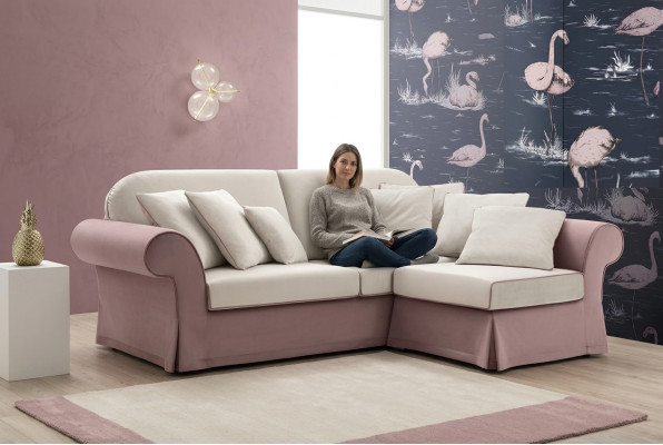 Sofá de esquina en forma de L, sofá tapizado en tela de lujo de estilo moderno para salón, muebles de Nueva alfitalia.