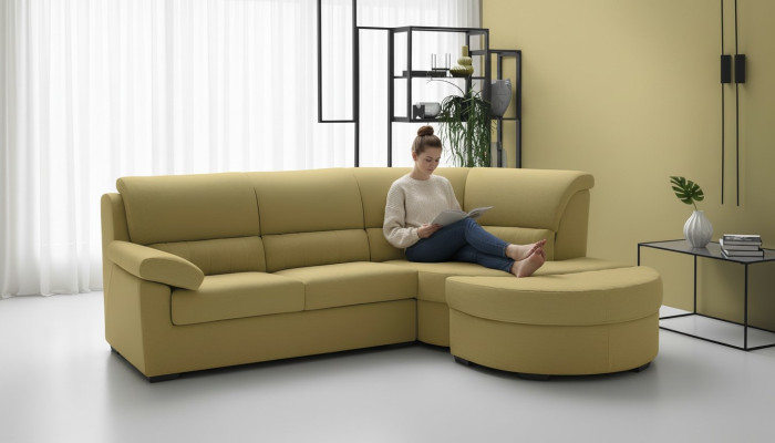 Muebles de Italia Textil Amarillo Esquina de lujo moderna Sofá en forma de L Alfitalia Moderno