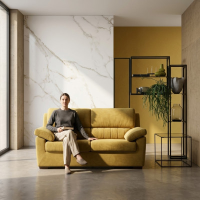 Sofá de estilo moderno italiano de 2 plazas con estructura de madera y tela para la sala de estar - Sofá Alfitalia.