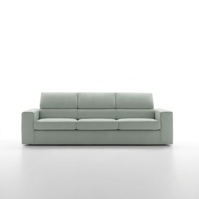Sofá de diseño de lujo moderno de 3 plazas en textil verde claro con estructura de madera de alfitalia.