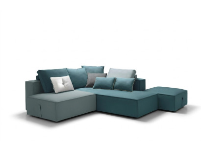 Sofá de diseñador con esquina de sofá acolchado con taburete, juego de forma L para el salón moderno de Alfitalia.