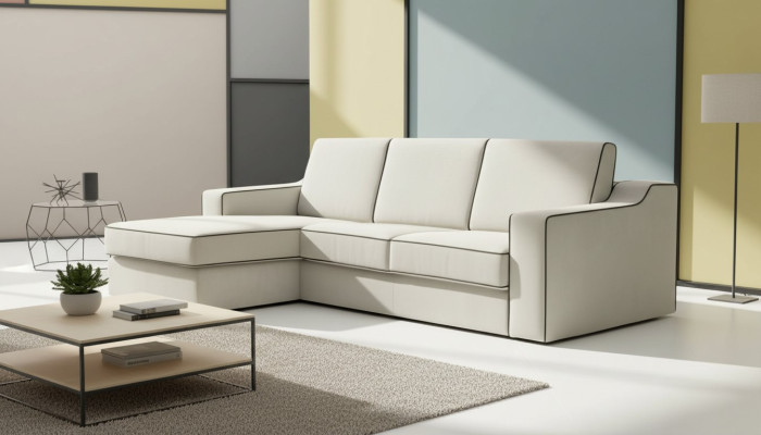 Diseño textil Sofá moderno de lujo en forma de L Alfitalia color beige.