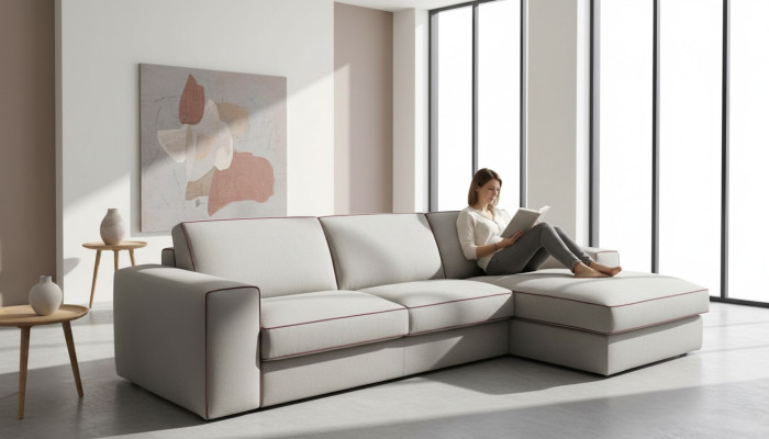 Tejido sofá en forma de L, sofá esquinero, diseño moderno, Focus alfitalia.