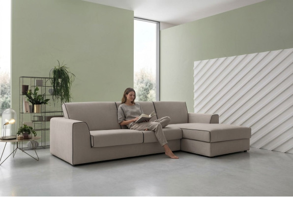 Sofá esquinero de tela gris en forma de L, diseño de sofá de tela para sala de estar, nuevo de Alfitalia.