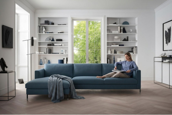 Sofá de cuero con paisaje de vida sofá de esquina XXL sofá esquinero acolchado sofá de esquina en forma de L sala de estar
