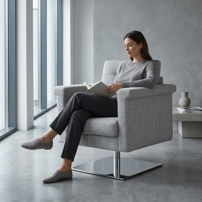 Diseño sofá salón tela asiento gris mueble asiento individual silla tela relajante asiento.