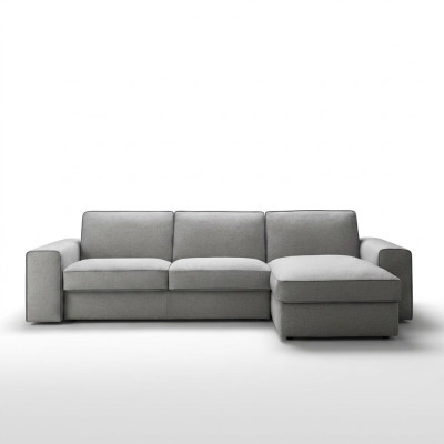Esquina de lujo moderna Sofá en forma de L de textil y madera de diseño Alfitalia para sala de estar.