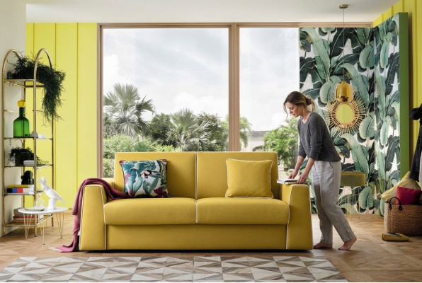Diseño de sala de estar Sofá amarillo de 3 plazas Alfitalia Tela Sofá Sofás acolchados Sofás