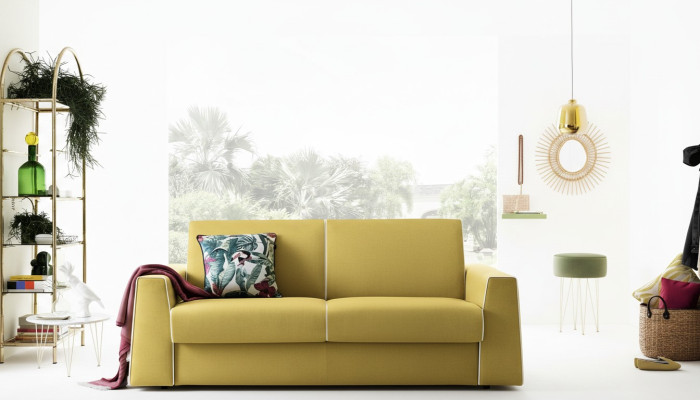 Diseño de sala de estar Sofá amarillo de 3 plazas Alfitalia Tela Sofá Sofás acolchados Sofás