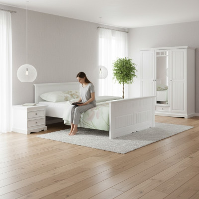 Diseño de dormitorio cama 2x mesitas de noche armario conjunto nuevo 180x200cm 4 piezas