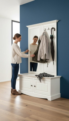 Casa de campo armario de madera soporte de ropa de granja perchero mueble para zapatos 2 piezas roperos.