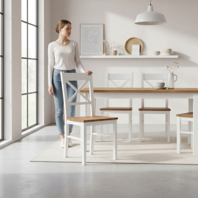 Silla de salón de campo 1x Comedor Madera maciza Salón Asiento Silla tapizada de madera Nueva