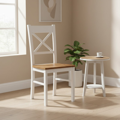 Silla de salón de campo 1x Comedor Madera maciza Salón Asiento Silla tapizada de madera Nueva