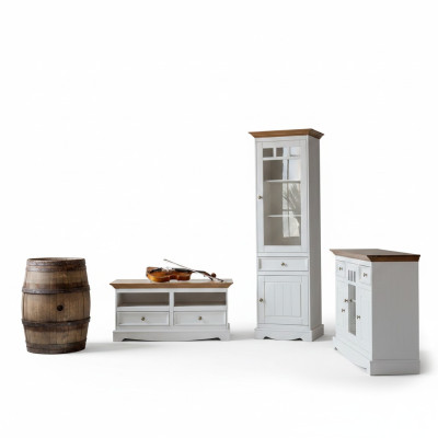 Mueble de pared aparador de casa de campo, muebles de diseñador de 3 piezas. Set de cómoda, mueble de TV, buffet de madera.