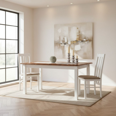 Mesa de madera para casa de campo, mesa de comedor extensible de madera, mesa de madera de 150/197 cm para la sala de estar.