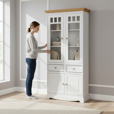 Muebles clásicos para sala de estar en blanco y marrón de madera Vitrina armario muebles
