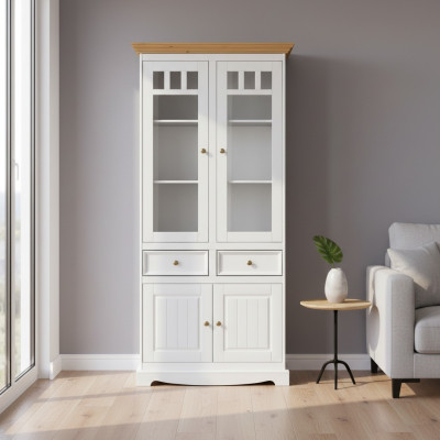 Muebles clásicos para sala de estar en blanco y marrón de madera Vitrina armario muebles