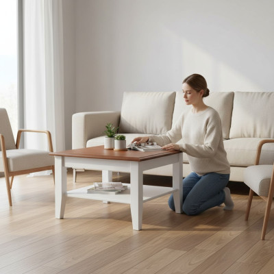Mesas auxiliares de madera hechas a mano, mesa de centro de madera maciza, mesa clásica de sofá nueva.