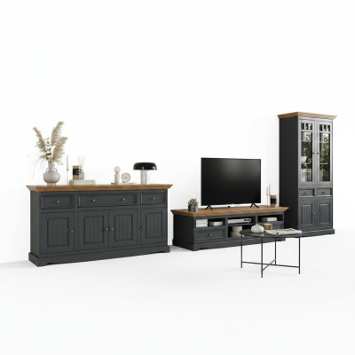 Mueble de pared de madera, cómoda + aparador de televisión RTV italiano estilo casa de campo 3 piezas conjunto nuevo.