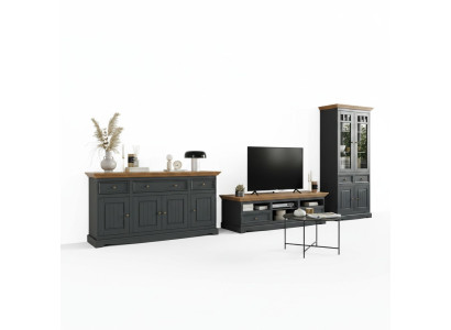 Mueble de pared de madera, cómoda + aparador de televisión RTV italiano estilo casa de campo 3 piezas conjunto nuevo.